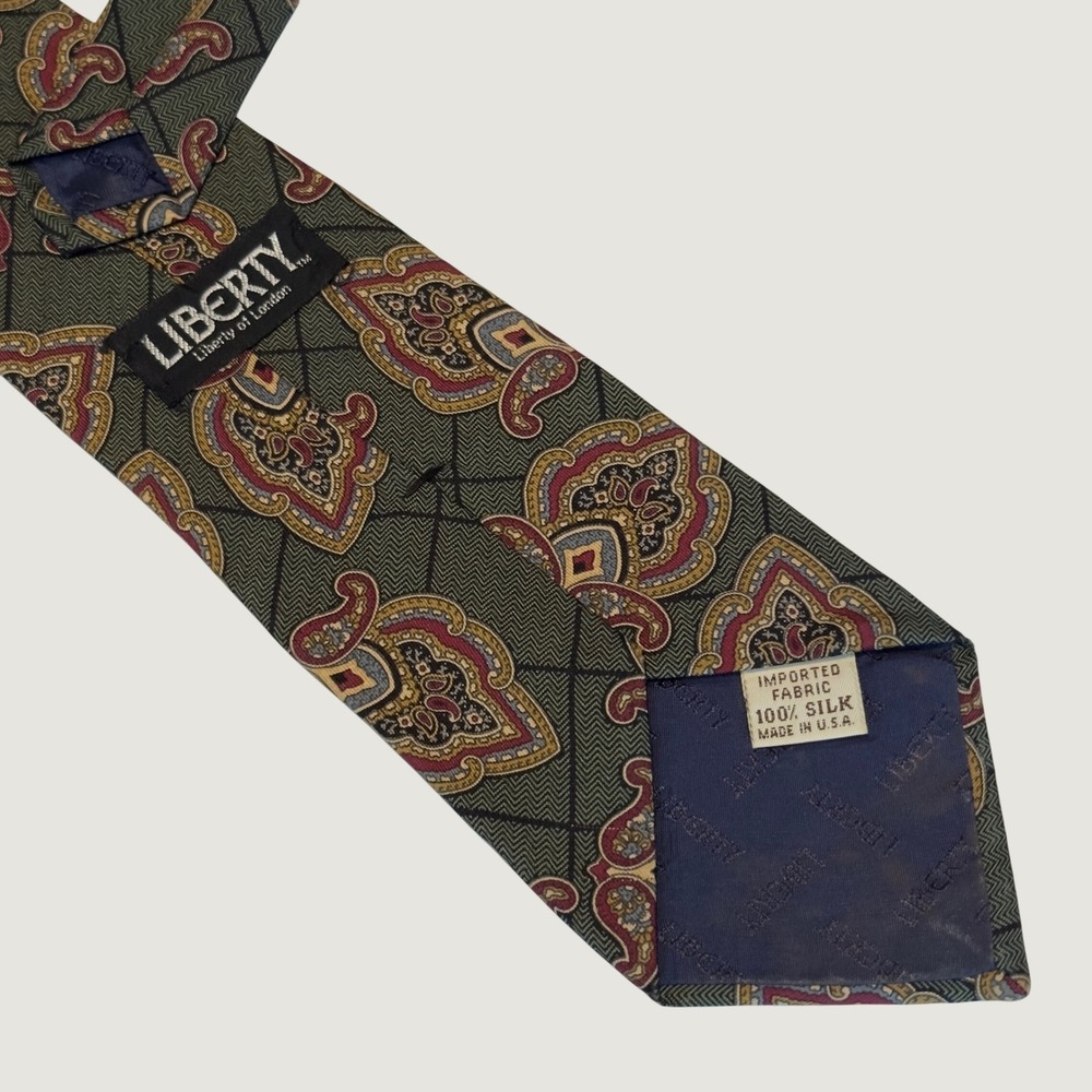 Liberty of London Neck Tie Green Paisley Medallion Silk Vintage Academia 56x3.5" - Picture 3 of 5